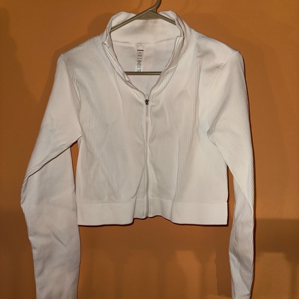 White Nova Sport Zip-Up Ribbed Jacket